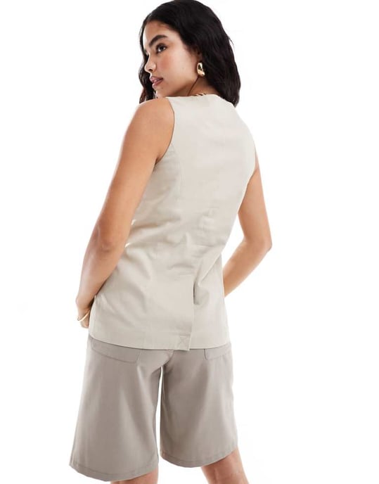ASOS DESIGN långärmad väst i sten - Image 3