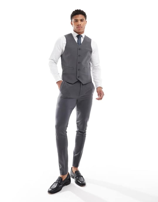 ASOS DESIGN supersmal kostymväst i grått - Image 2
