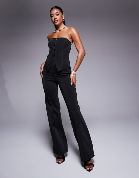 ASOS DESIGN co-ord bandage straight leg trouser in black - Image 1