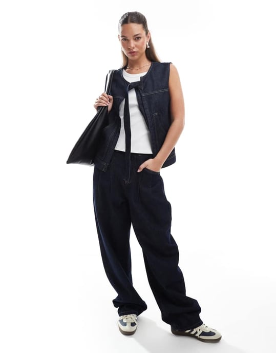 ASOS DESIGN denim tie front gilet in indigo - Image 3