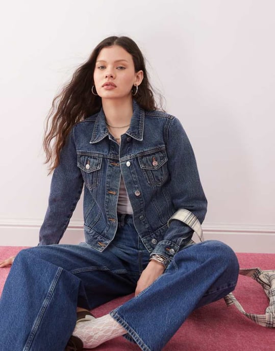 Miss Selfridge denim girlfriend jacket in indigo wash - Image 1