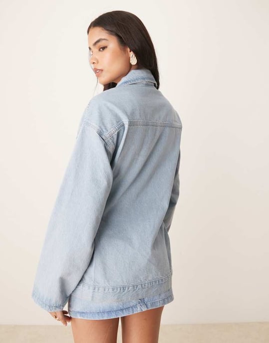 ASOS DESIGN denim premium jacket with cinched waist in lightwash co-ord - Image 3