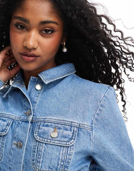 Miss Selfridge denim western jacket with puff sleeve - Image 3