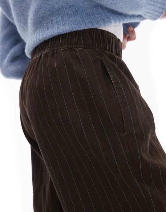 Topshop pull on straight leg striped trouser in chocolate - Image 4