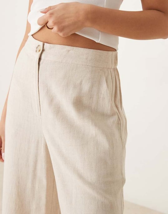 ASOS DESIGN relaxed straight leg trousers with linen in stone - Image 2