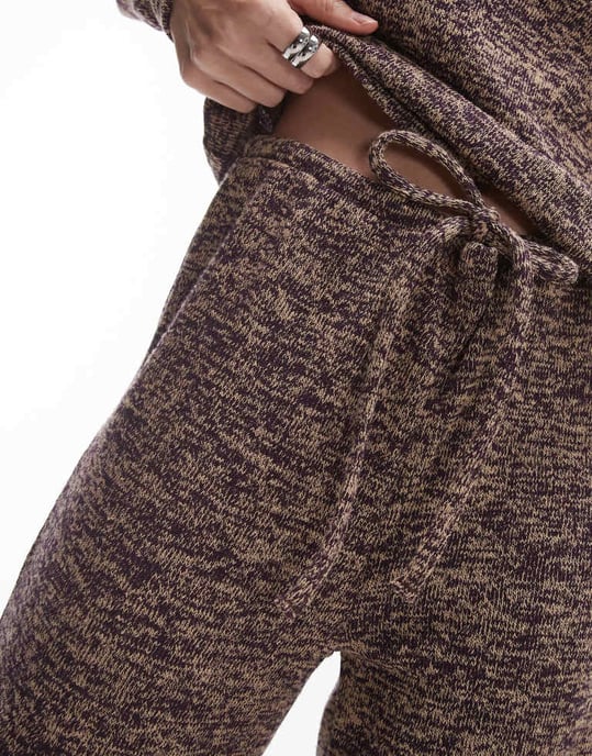 Resume relaxed tie waist straight leg knit trousers in brown melange co-ord - Image 3