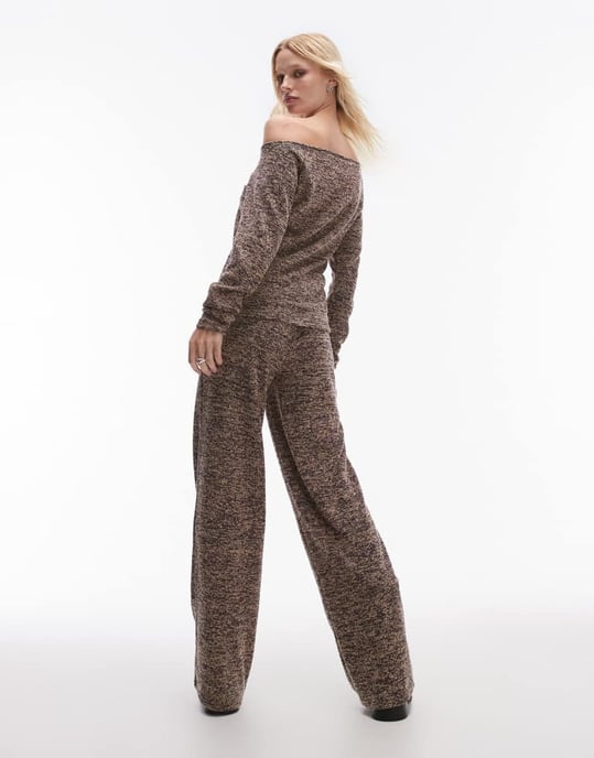 Resume relaxed tie waist straight leg knit trousers in brown melange co-ord - Image 4