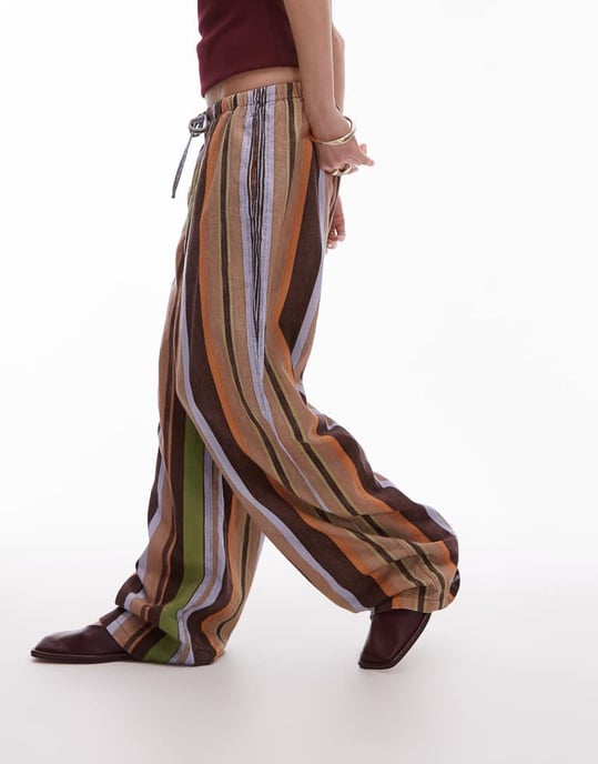Topshop linen straight leg trouser in brown stripe - Image 2