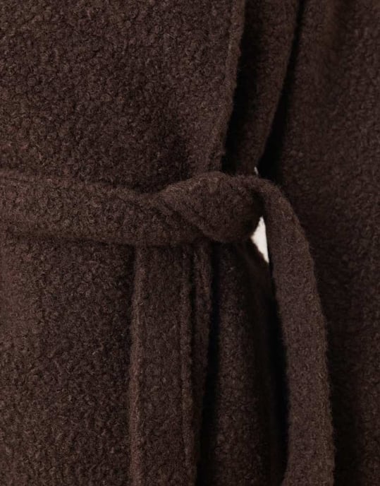 Gina Tricot belted wrap midi coat with funnel neck in brown - Image 2