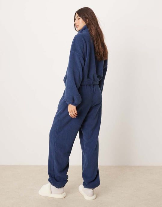 ASOS DESIGN lounge microfleece zip collar sweat in dark blue - Image 4
