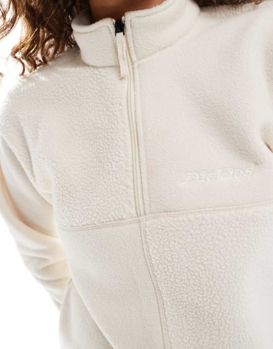 Dickies polar and sherpa fleece with quarter zip in off white - Image 2
