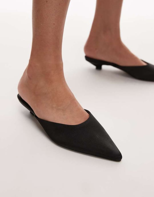 Topshop Dakota court kitten heel shoe in black satin - Image 3