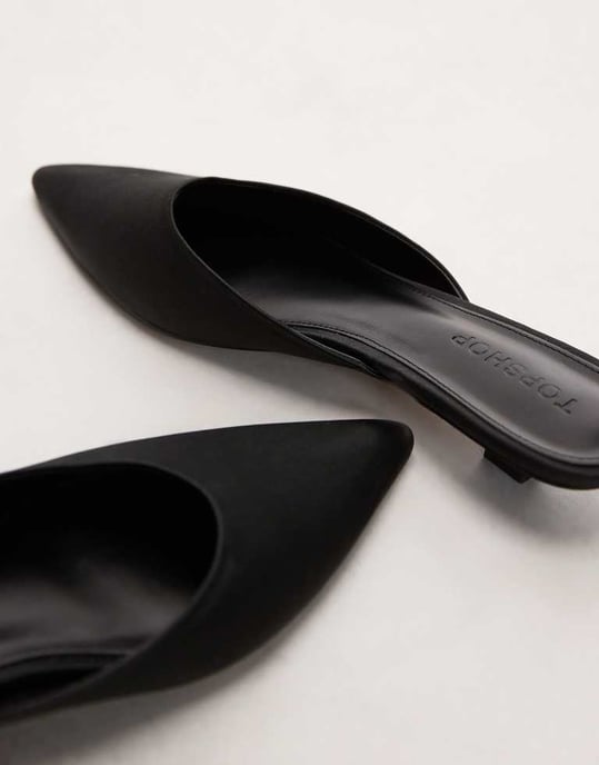 Topshop Dakota court kitten heel shoe in black satin - Image 4