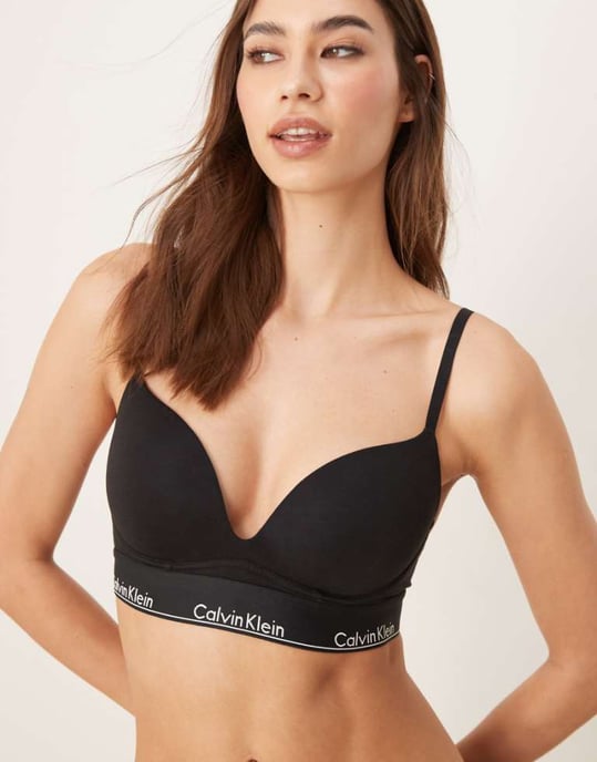 Calvin Klein Modern Cotton plunge push up bra in black - Image 1