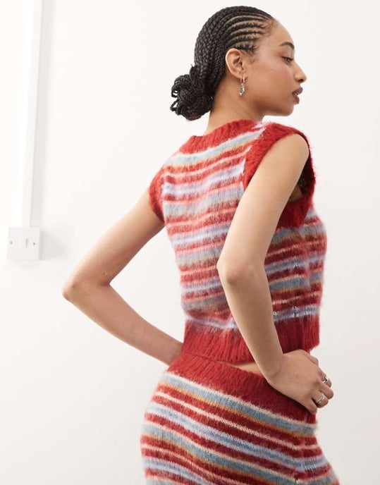 COLLUSION fluffy v neck knitted tank in burgundy - Image 3