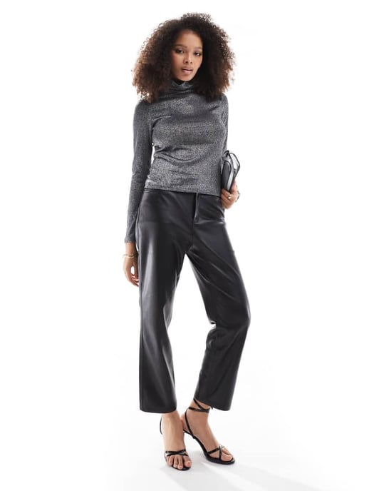 Vero Moda jersey roll neck layering top in silver glitter - Image 4