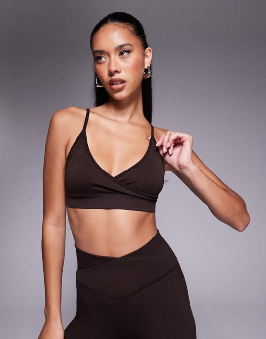 4505 wrap front seamless light support sports bra in ganache - Image 1