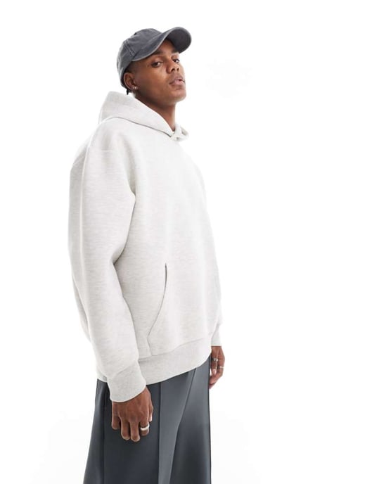 ASOS DESIGN heavyweight oversized hoodie in scuba-style fabric in grey marl - WHITE - Image 1