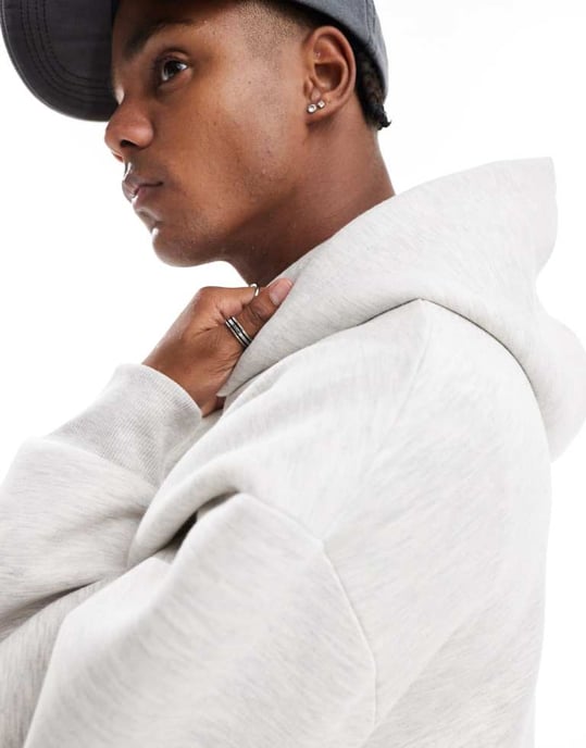 ASOS DESIGN heavyweight oversized hoodie in scuba-style fabric in grey marl - WHITE - Image 2