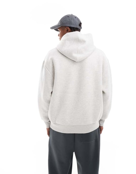 ASOS DESIGN heavyweight oversized hoodie in scuba-style fabric in grey marl - WHITE - Image 3