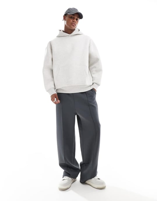 ASOS DESIGN heavyweight oversized hoodie in scuba-style fabric in grey marl - WHITE - Image 4
