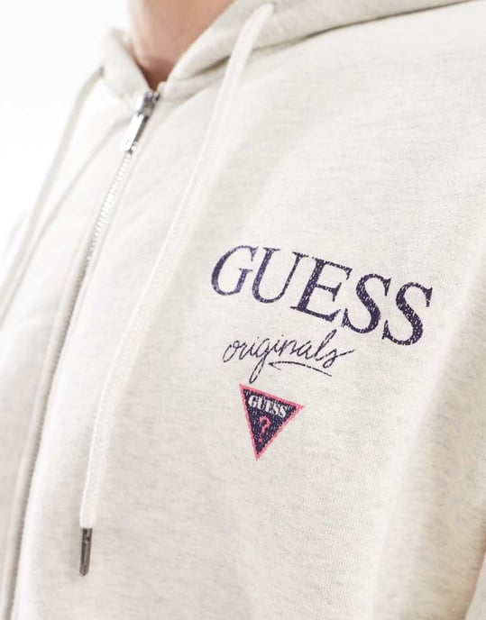 Guess Originals unisex stacked logo zip-up hoodie in heather grey - Image 3