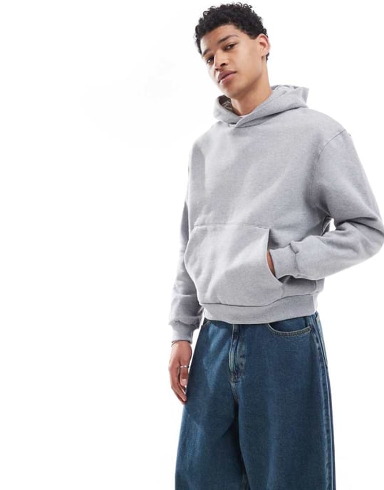 ASOS DESIGN premium heavyweight boxy oversized hoodie 400gsm in grey marl - Image 1