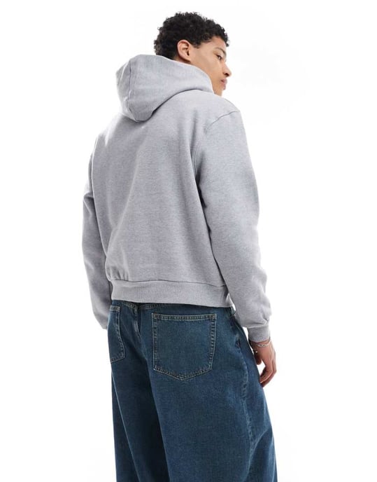 ASOS DESIGN premium heavyweight boxy oversized hoodie 400gsm in grey marl - Image 3