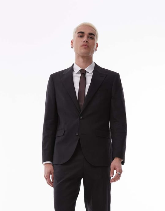 Topman single breasted linen blend blazer in black - Image 1