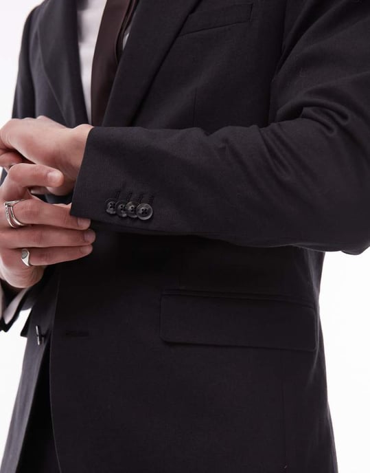 Topman single breasted linen blend blazer in black - Image 3