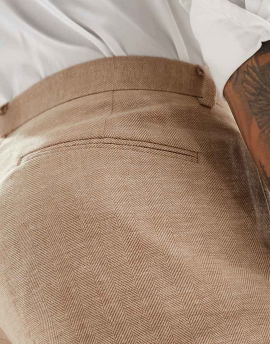 ASOS DESIGN slim herringbone suit trouser with linen in stone - Image 3
