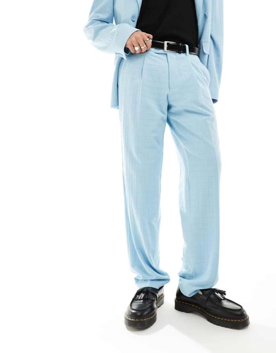 Viggo zidan printed oversized suit trousers in baby blue - Image 3