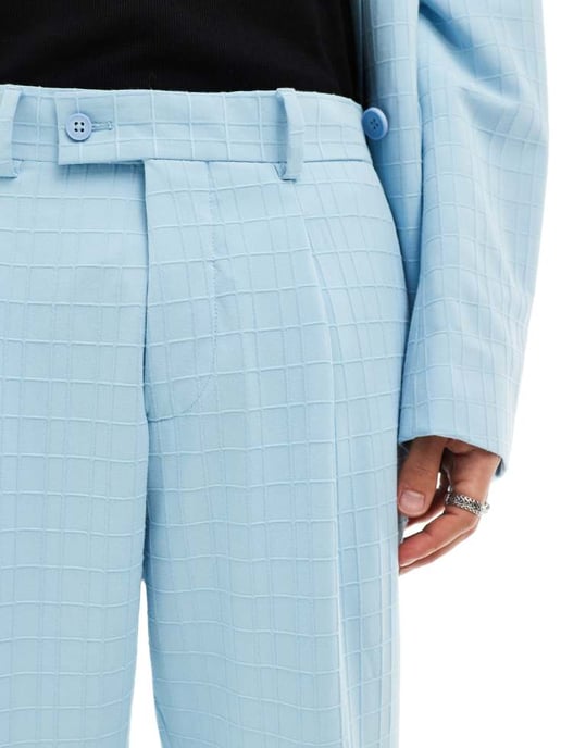 Viggo zidan printed oversized suit trousers in baby blue - Image 4
