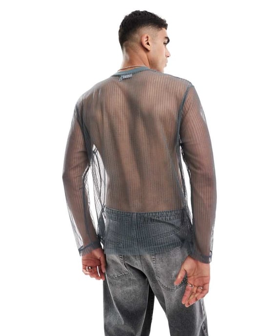 ASOS DESIGN relaxed long sleeve t-shirt in charcoal mesh - Image 3