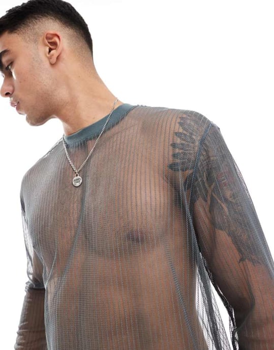ASOS DESIGN relaxed long sleeve t-shirt in charcoal mesh - Image 4