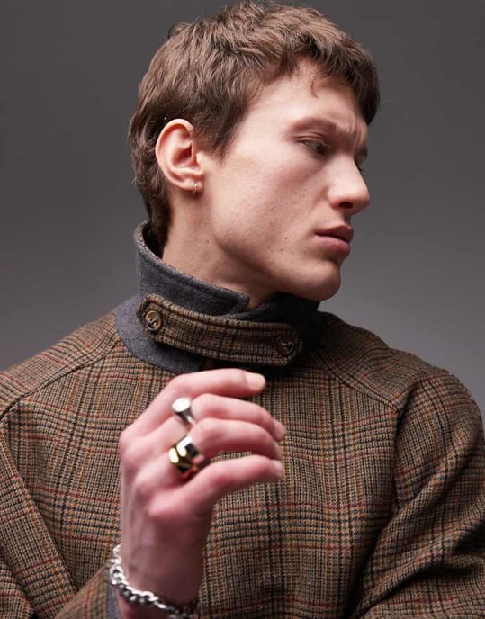 Topman wool check car coat in brown - Image 4