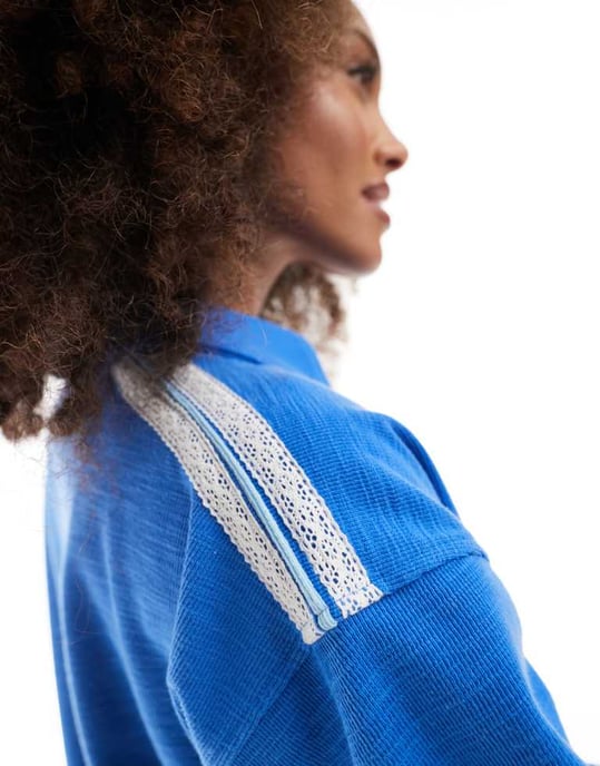 Cotton On ribbed beach polo top in tranquil blue - Image 4