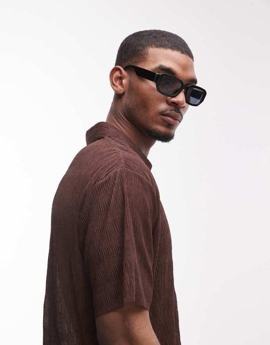 Topman relaxed fit plisse polo in brown - Image 4