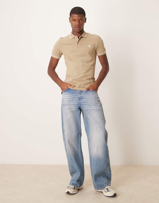 Calvin Klein Jeans tipped polo in beige - Image 2