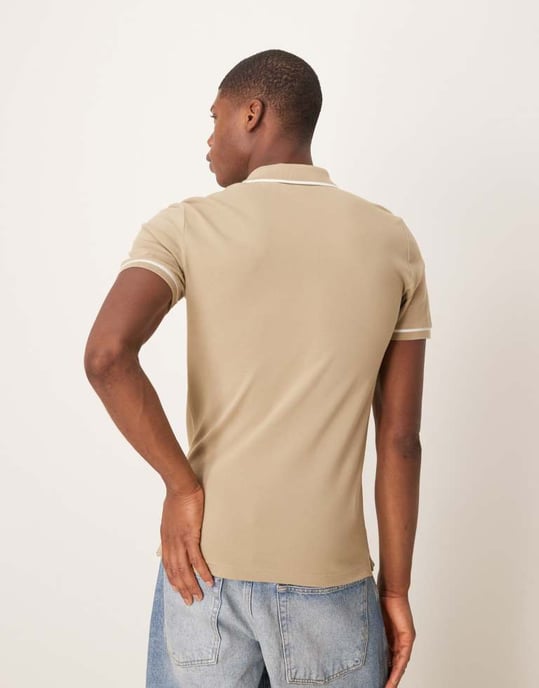 Calvin Klein Jeans tipped polo in beige - Image 4