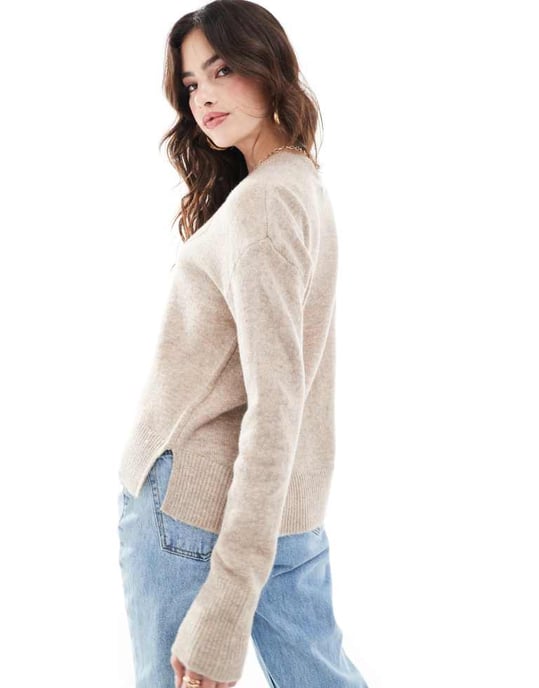 Pieces round neck jumper in stone - Image 4