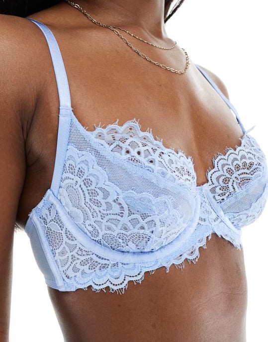 Hunkemöller Mika helkupa icke-polerad spetsbh i blått - Image 3