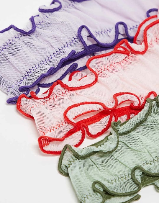 Monki 3-pack mesh stringtrosor i lila, grön och rosa multi - Image 4