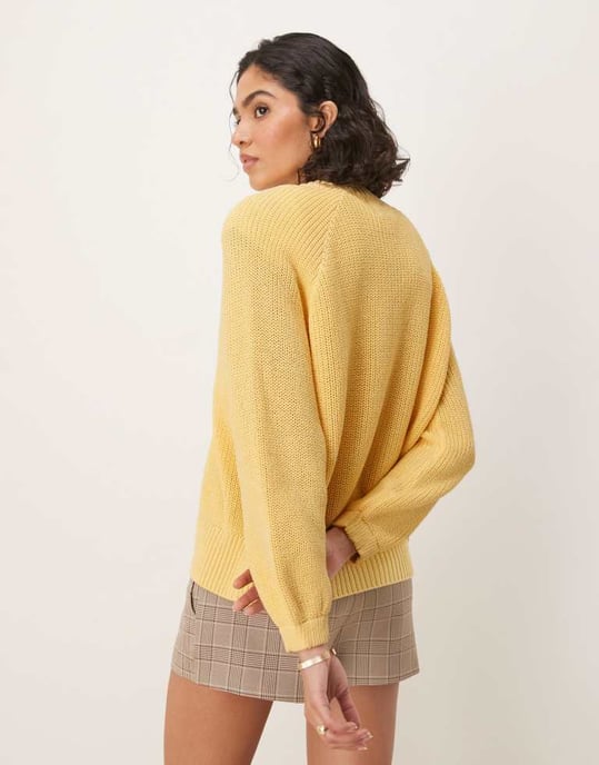 ASOS DESIGN knitted raglan cardigan in buttermilk yellow - Image 4