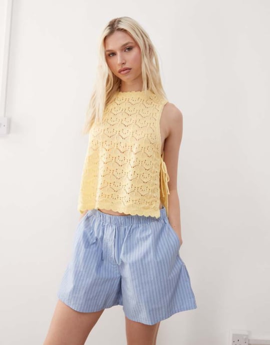 Reclaimed Vintage crochet tabard tank in buttermilk yellow - Image 1
