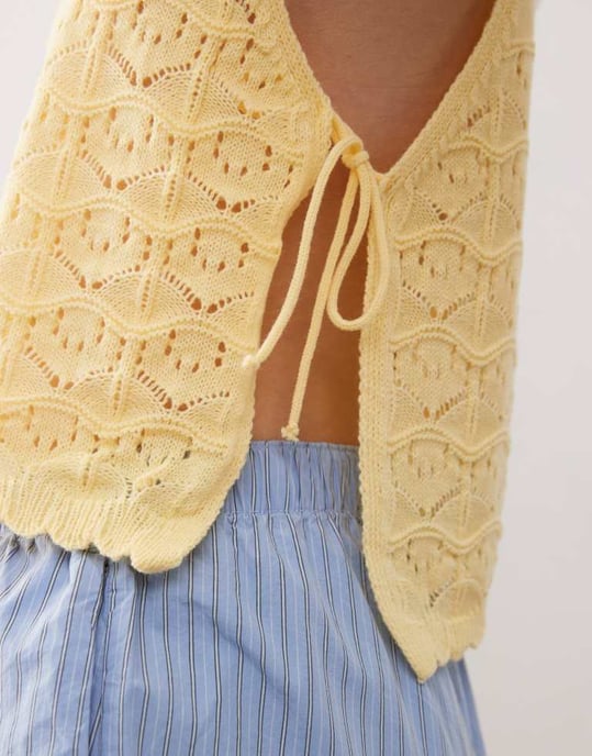 Reclaimed Vintage crochet tabard tank in buttermilk yellow - Image 2