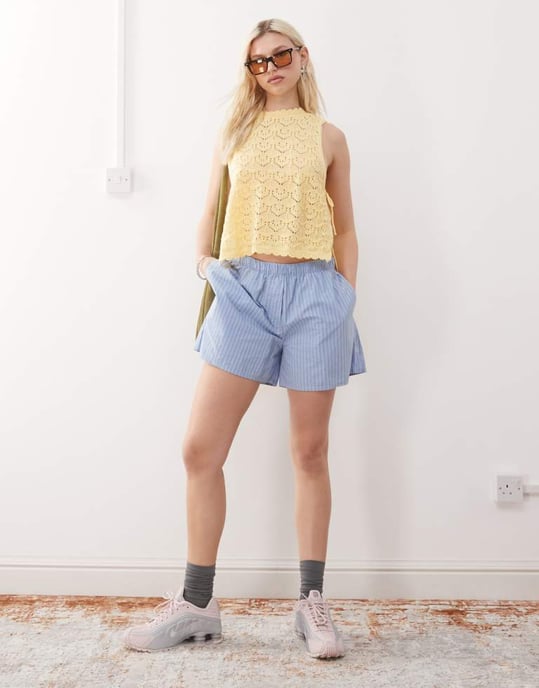 Reclaimed Vintage crochet tabard tank in buttermilk yellow - Image 3