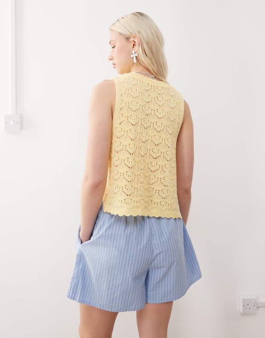 Reclaimed Vintage crochet tabard tank in buttermilk yellow - Image 4