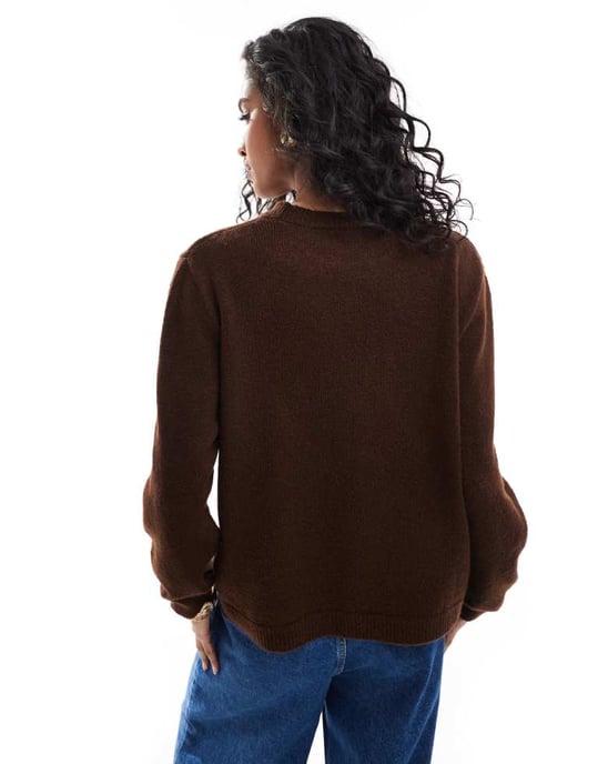 ASOS DESIGN stickad tröja med New York-grafik i chokladbrun - Image 2
