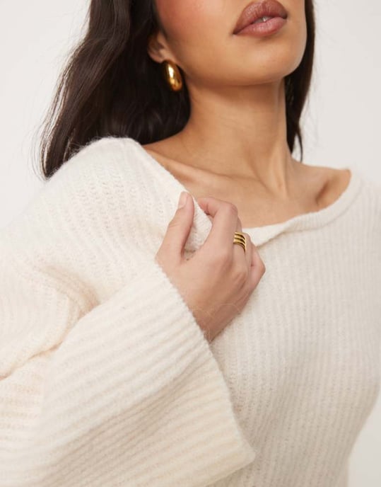 Gina Tricot co-ord chunky rib knitted sweater with tie back bow detail in cream - Image 4